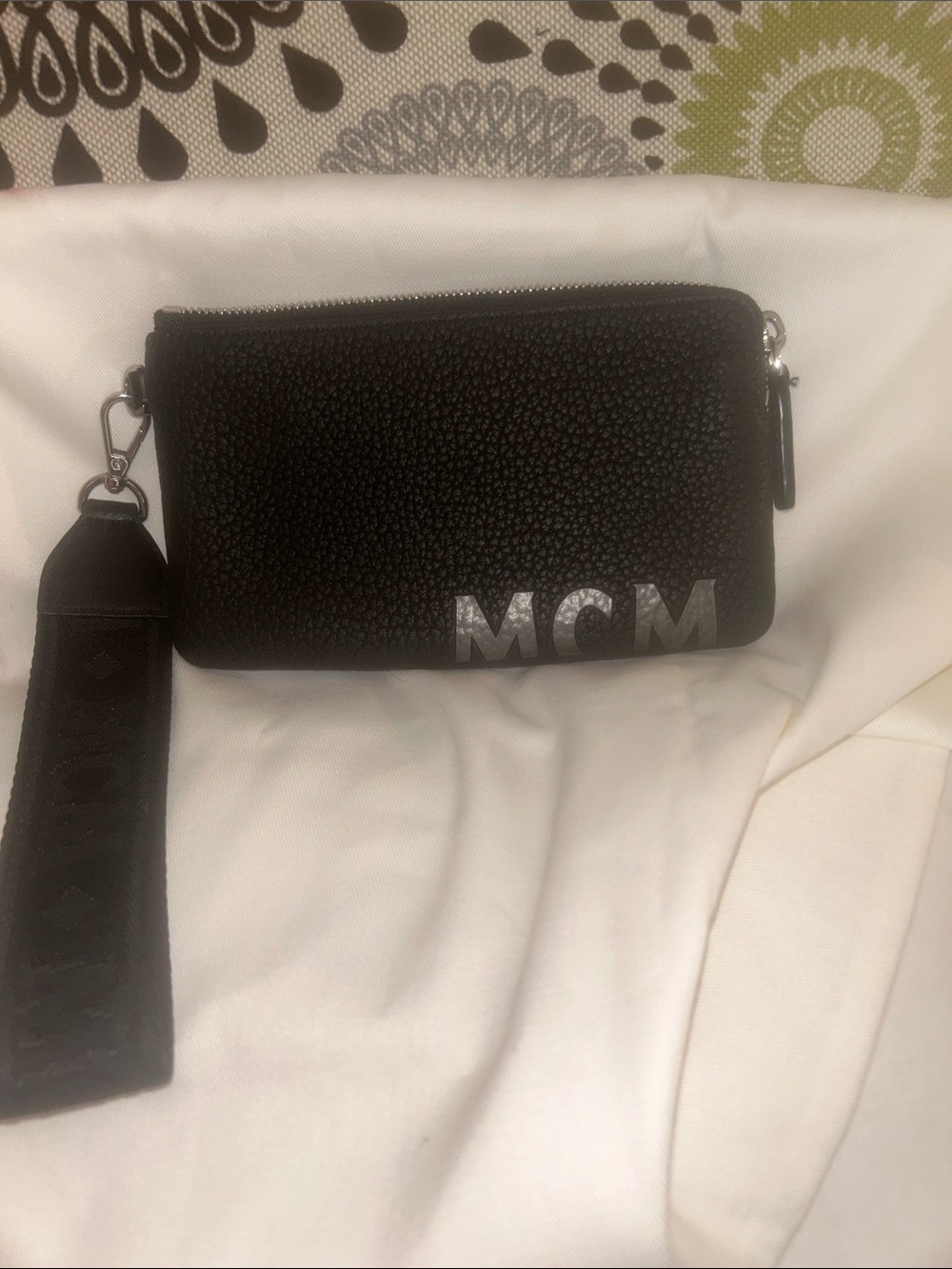 MCM Luggage Black Leather Pouch Clutch Bag, Large Zipped Wallet